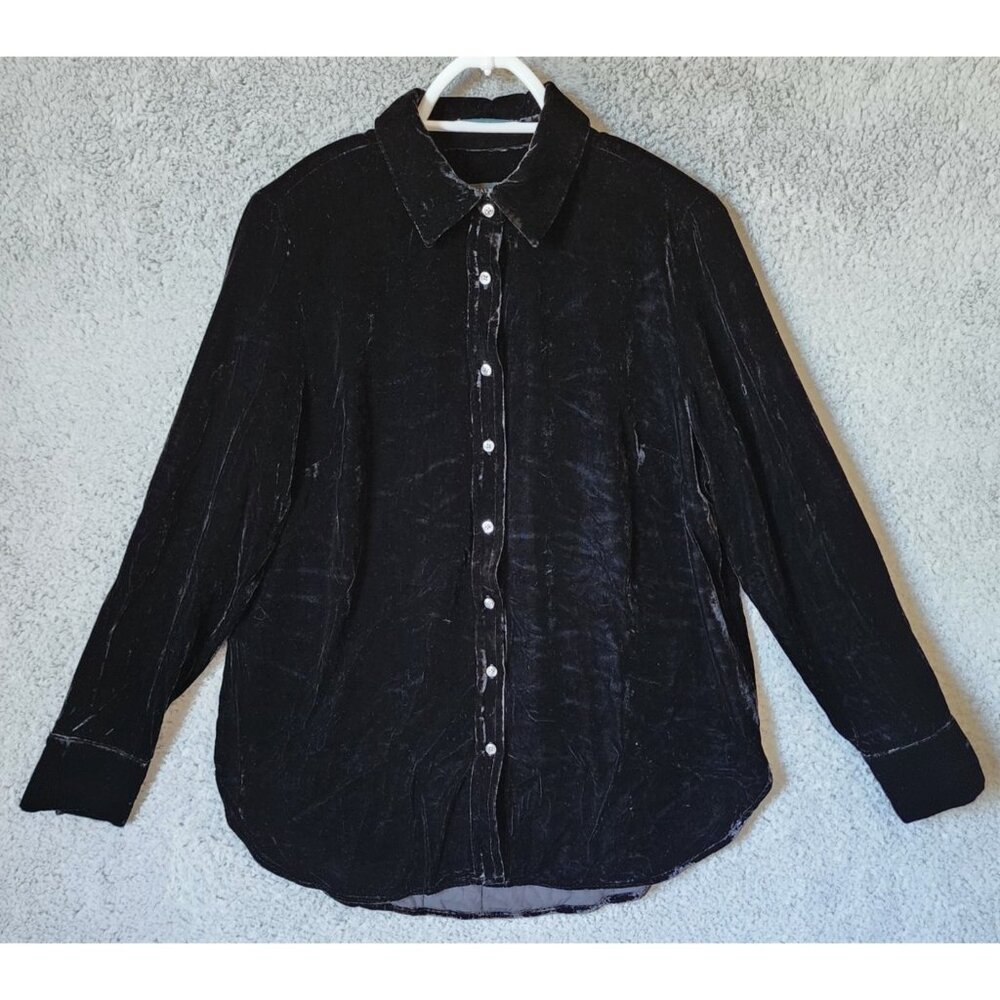 Talbots Women's Long Sleeve Button Up Top Black Velvet Witchy Whimsigoth Size S